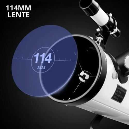 Telescópio Astronômico Profissional de Grande Calibre 114mm + Brinde Binóculos, Suporte para Tirar Fotos, e Visão Noturna - Ampliação 875X